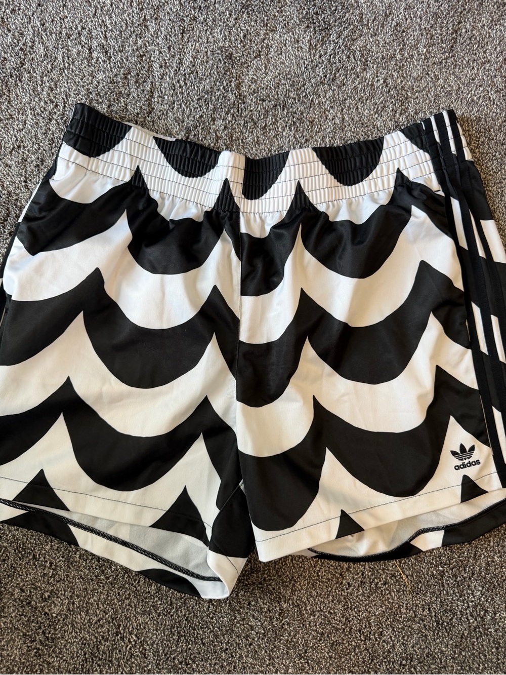 adidas Women’s Black & White Wave-Print Athletic Shorts